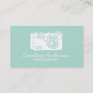 Aqua Retro Camera Photographer Business Card