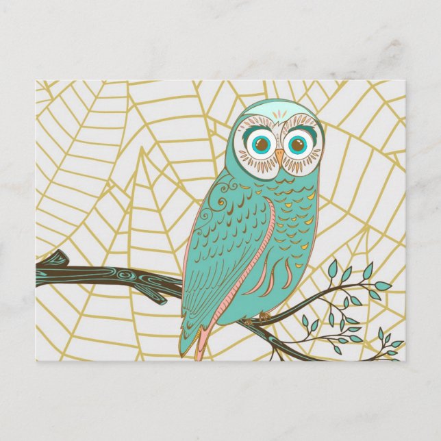 Aqua Retro Owl Design Postcard (Front)