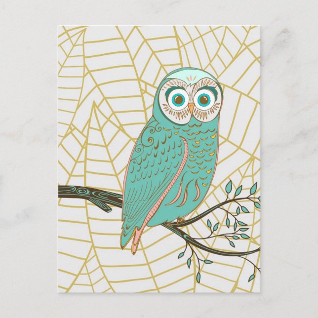 Aqua Retro Owl Design Postcard (Front)