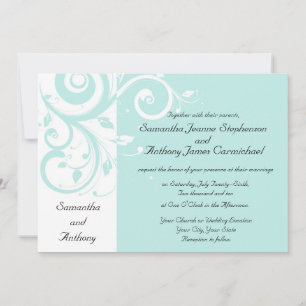 Aqua Reverse Swirl Wedding Invitations
