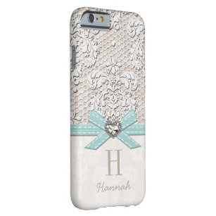 Aqua Rhinestone Look Heart Printed Lace and Bow Barely There iPhone 6 Case
