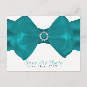 Aqua Ribbon & Diamonds Elegant Glam Save the Date Announcement Postcard