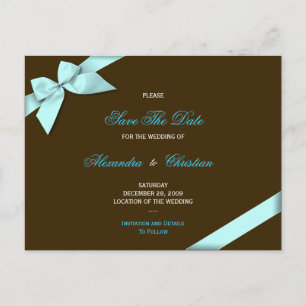 Aqua Ribbon Wedding Save the Date 4 Announcement Postcard