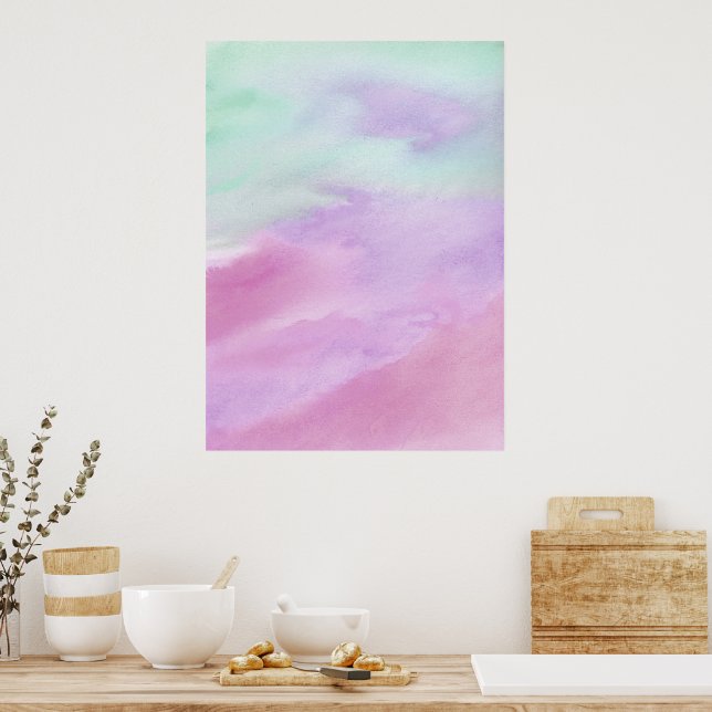 Aqua Rose Abstract Watercolor Acrylic Poster (Kitchen)