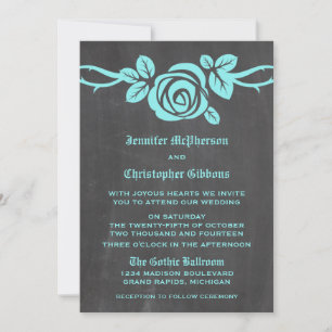 Aqua Rose Chalkboard Wedding Invite