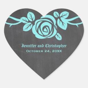 Aqua Rose Chalkboard Wedding Stickers