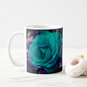 Aqua Rose Flower Art Personalised Coffee Mug