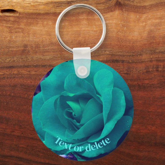 Aqua Rose Flower Personalised Key Ring (Front)