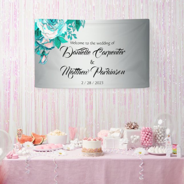 Aqua Roses and Silver Wedding  Banner (Party)