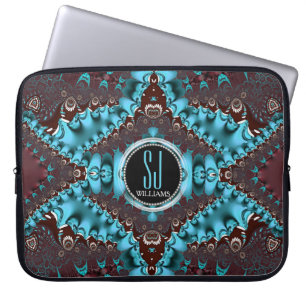 Aqua Royale Fractal Lace Monogram Notebook Laptop Sleeve