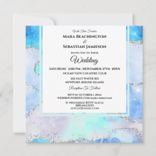 *~* AQUA RSVP Website Stars AR13 AGATE Wedding Invitation
