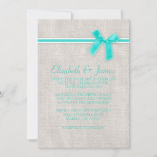 Aqua Rustic Burlap Wedding Invitations