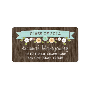 Aqua Rustic Floral Graduation Return Address Label