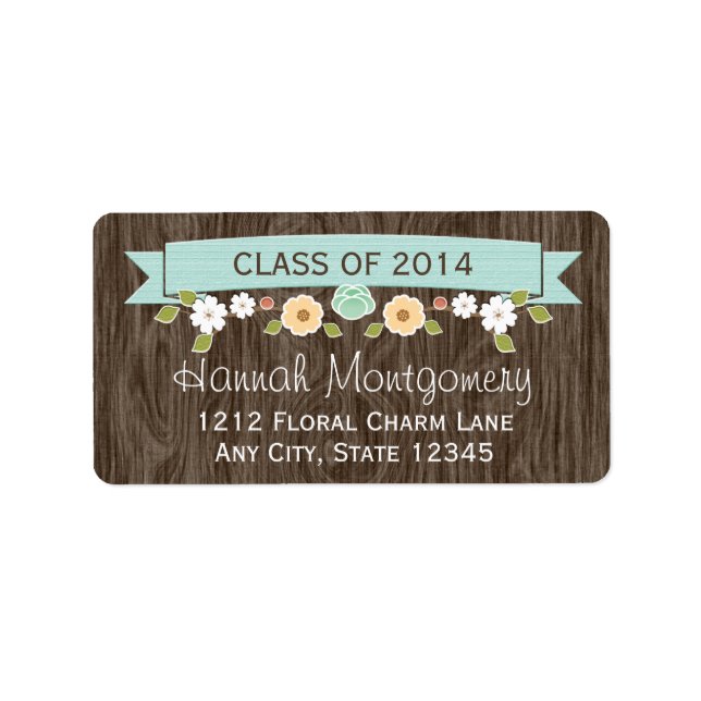 Aqua Rustic Floral Graduation Return Address Label (Front)