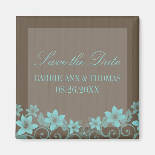 Aqua Rustic Floral Save the Date Magnet (Front)