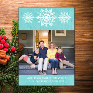 Aqua Rustic Snowflake Holiday Photo Card