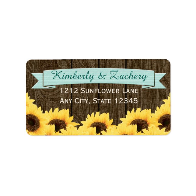 AQUA RUSTIC SUNFLOWER RETURN ADDRESS LABEL (Front)