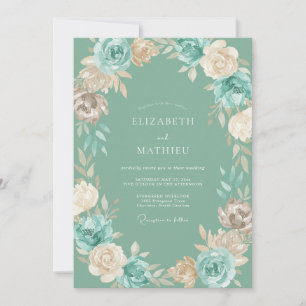 Aqua Sage Cream Botanical Watercolor Wedding Invitation