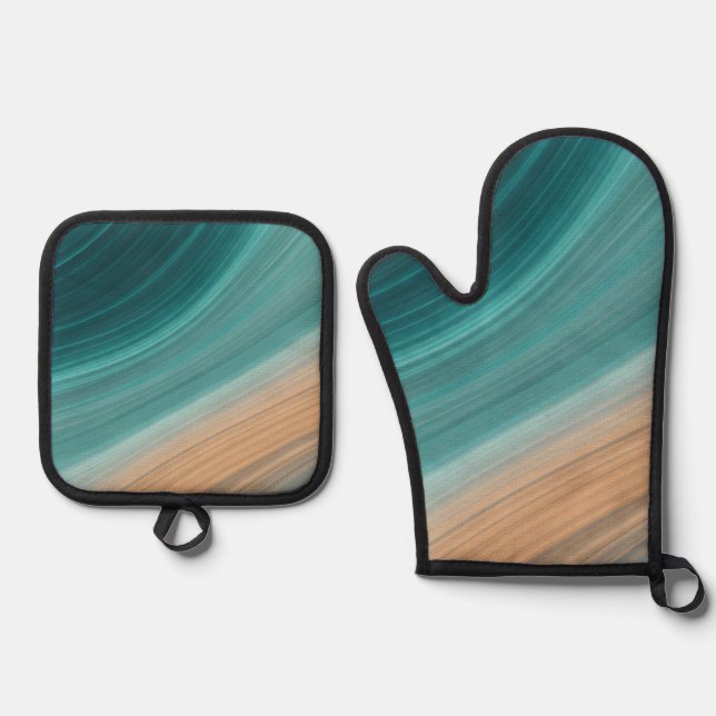 Aqua Sand Flow Oven Mitt & Pot Holder Set (Front)