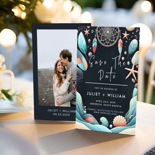 Aqua Sand Work Stacked Sea Glass Wedding Save The Date (Creator Uploaded)