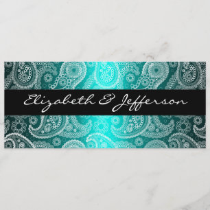 Aqua Satin & White Paisley Lace Wedding Invitation