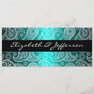 Aqua Satin & White Paisley Lace Wedding Invitation