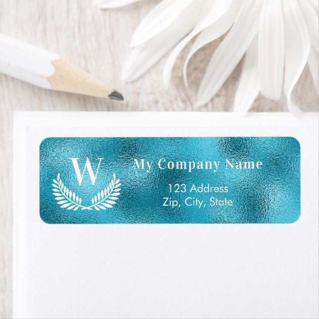 Aqua sea blue business monogram return address (Insitu)