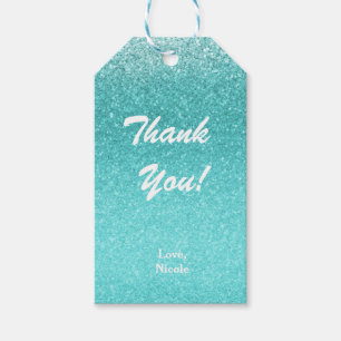 Aqua Sea Blue Glitter Sparkle Party Favour Glam Gift Tags