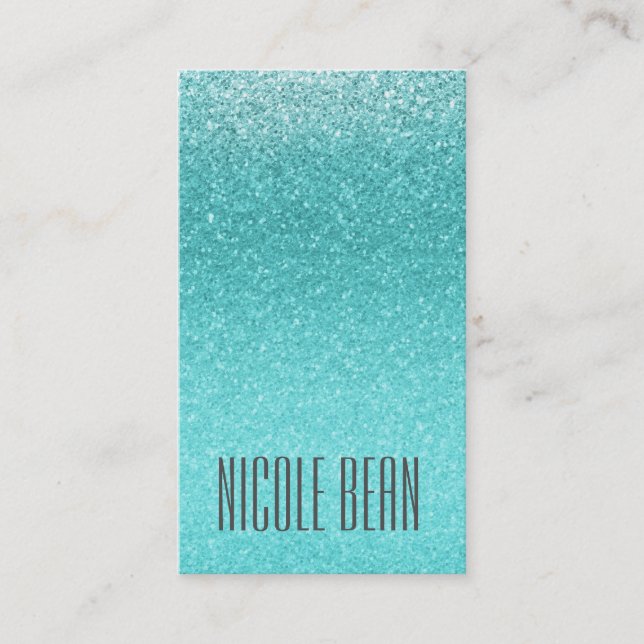 Aqua Sea Blue Glitter Sparkle Party Glam Elegant Business Card (Front)