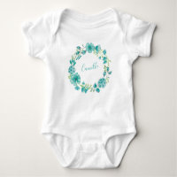 Aqua Sea Green Floral Wreath Personalised