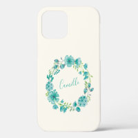 Aqua Sea Green Floral Wreath Personalised