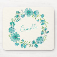 Aqua Sea Green Floral Wreath Personalised
