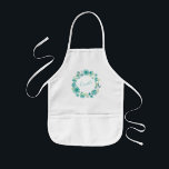 Aqua Sea Green Floral Wreath Personalized  Kids Apron<br><div class="desc">Aqua Sea Green Floral Wreath Personalized Kids' Apron</div>