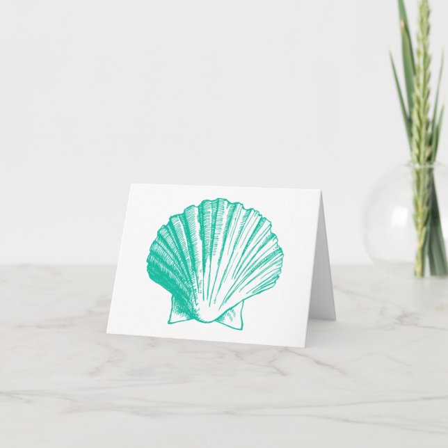 Aqua Sea Shell Thank You Note Cards (Front)