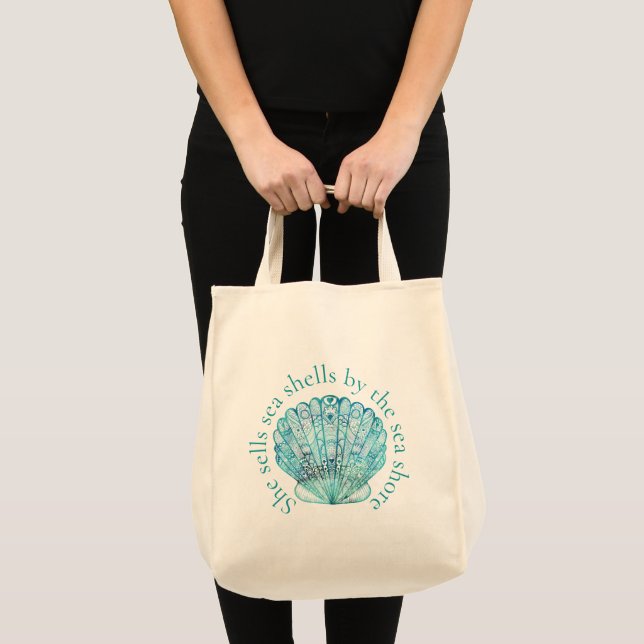 Aqua Sea Shell Tote Bag (Front (Product))