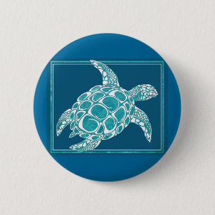 Aqua Sea Turtle 6 Cm Round Badge