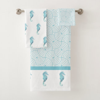 Aqua Seahorse Bath Towel Set