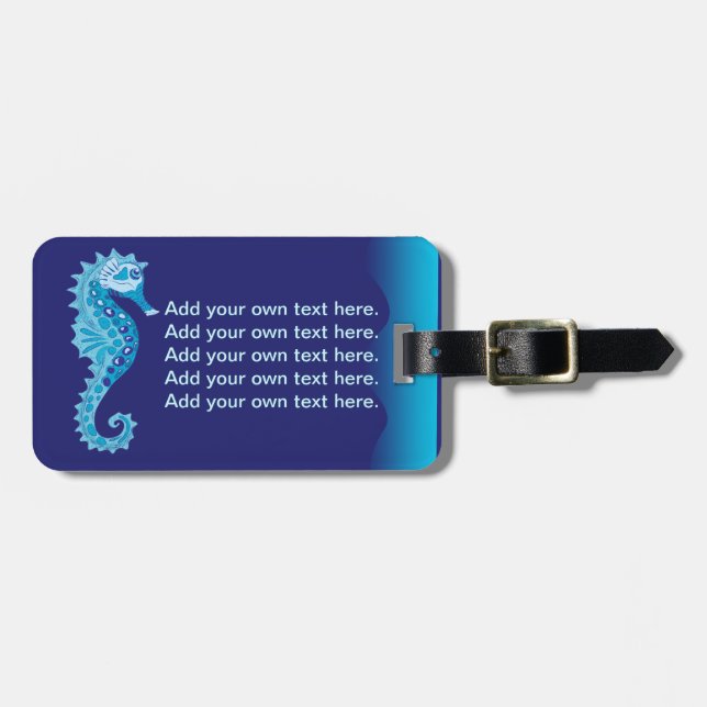 Aqua Seahorse Luggage Tag (Front Horizontal)