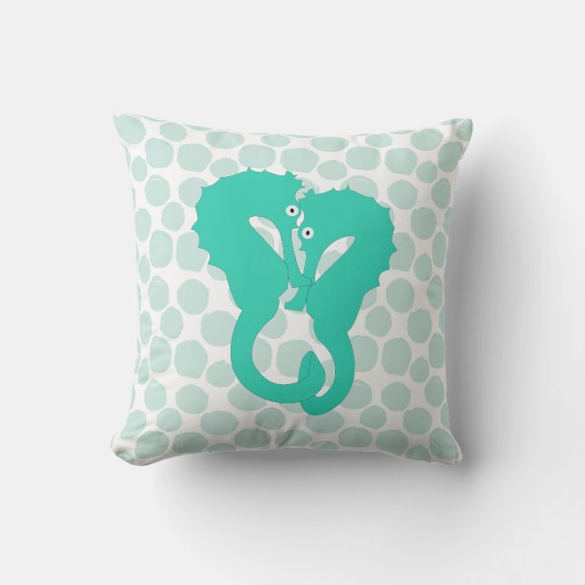 Aqua Seahorse Pair on Blue Dots Cushion (Front)