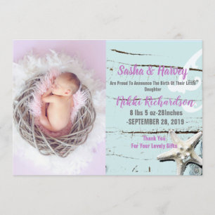 aqua seashell beach Baby Birth Announcement photo