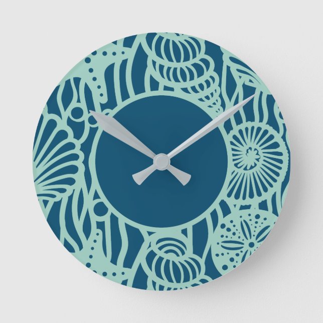 Aqua Seashell Pattern Round Clock (Front)