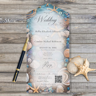 Aqua Seashell Rustic Beach QR Code All In One Invitation