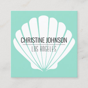 aqua seashell square business card