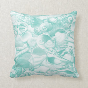 Aqua Seashells Throw Pillow