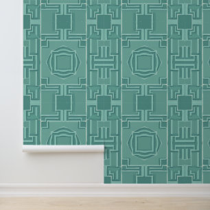 Aqua Serenity: Art Deco 3D Geometric Pattern Wallpaper