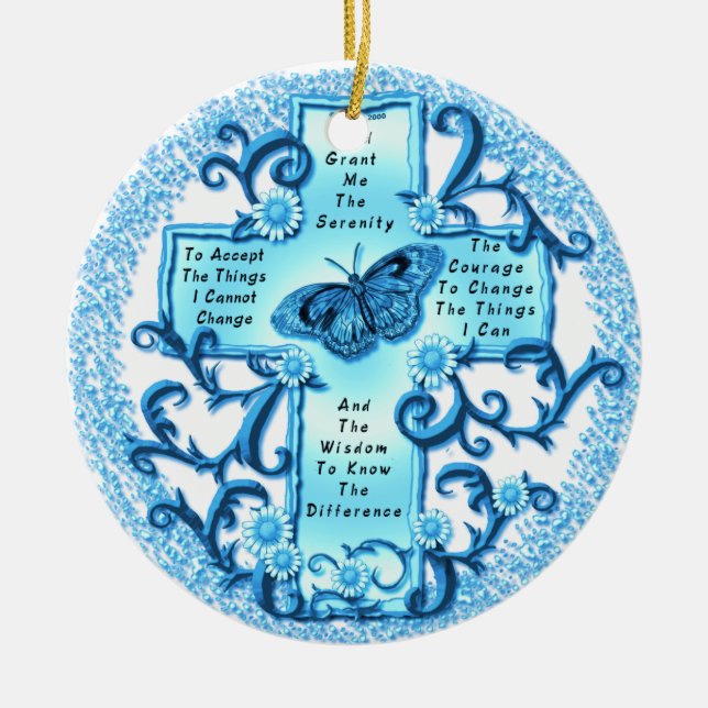 Aqua Serenity Cross ceramic round ornament (Front)