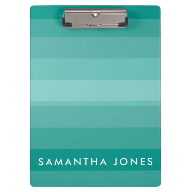 Aqua Shades Ombre Simple Stripe Personalise Name Clipboard (Front)