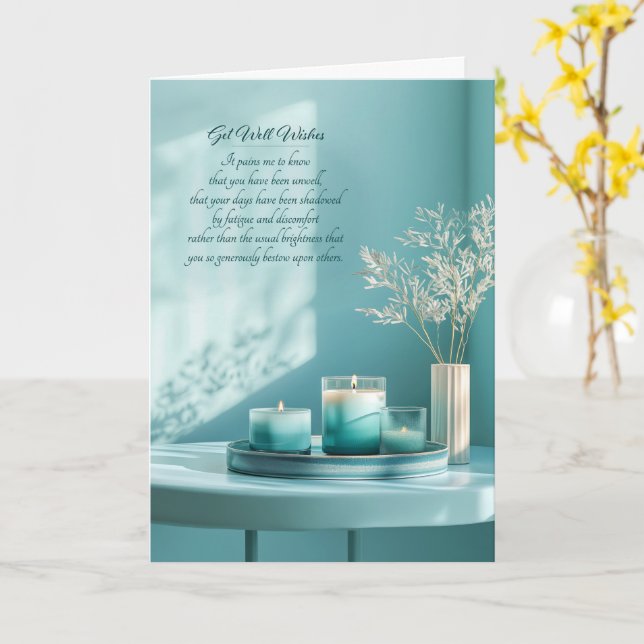 Aqua Shadows Sunlight Candles Sentimental Get Well Card (Yellow Flower)
