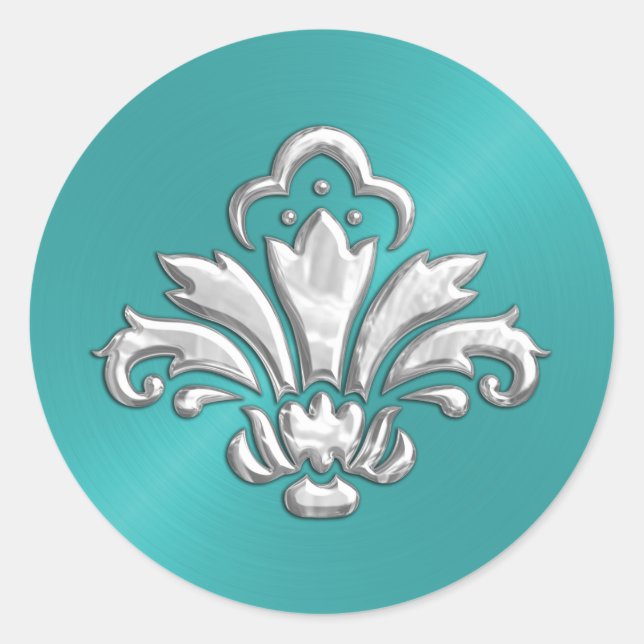 Aqua Sheen Silver Fleur de Lis Envelope Seal (Front)