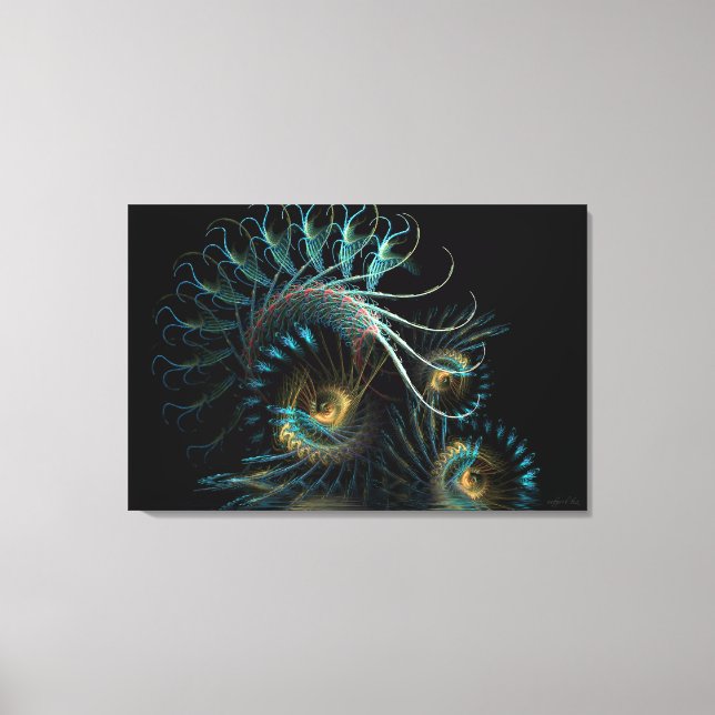 Aqua Shell Swirl Fractal Art Wrapped Canvas (Front)